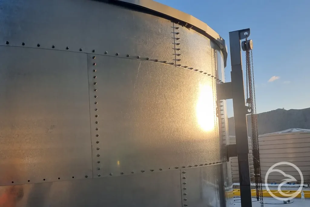 Galvanized steel panel tank installed at an industrial site