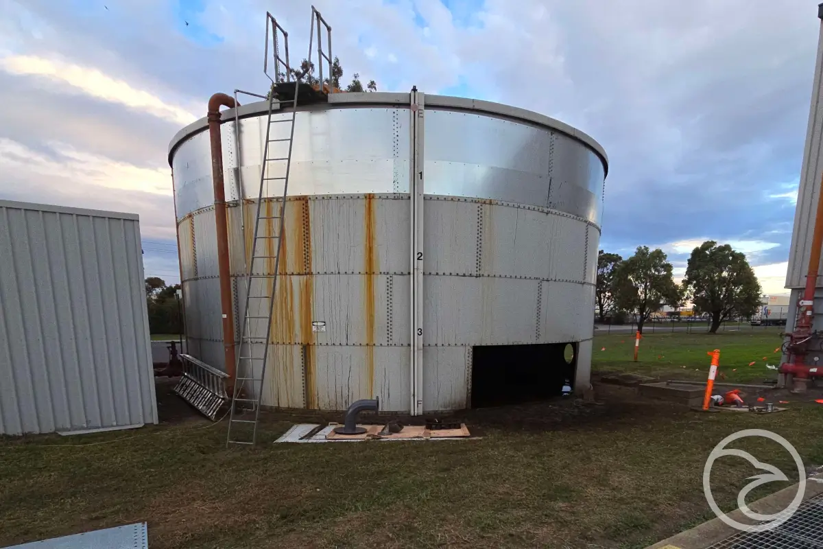 metal storage surface with visible environmental wear