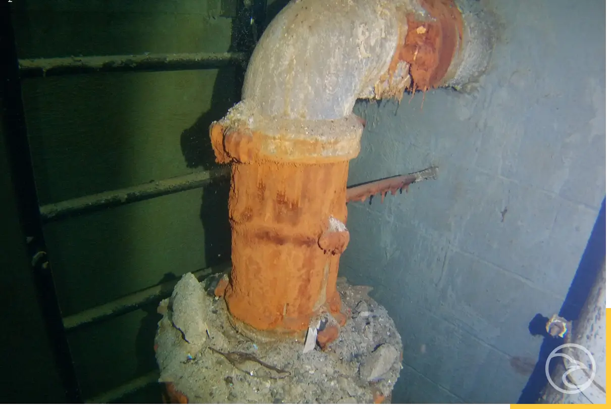 underwater inspection footage showing internal tank surfaces